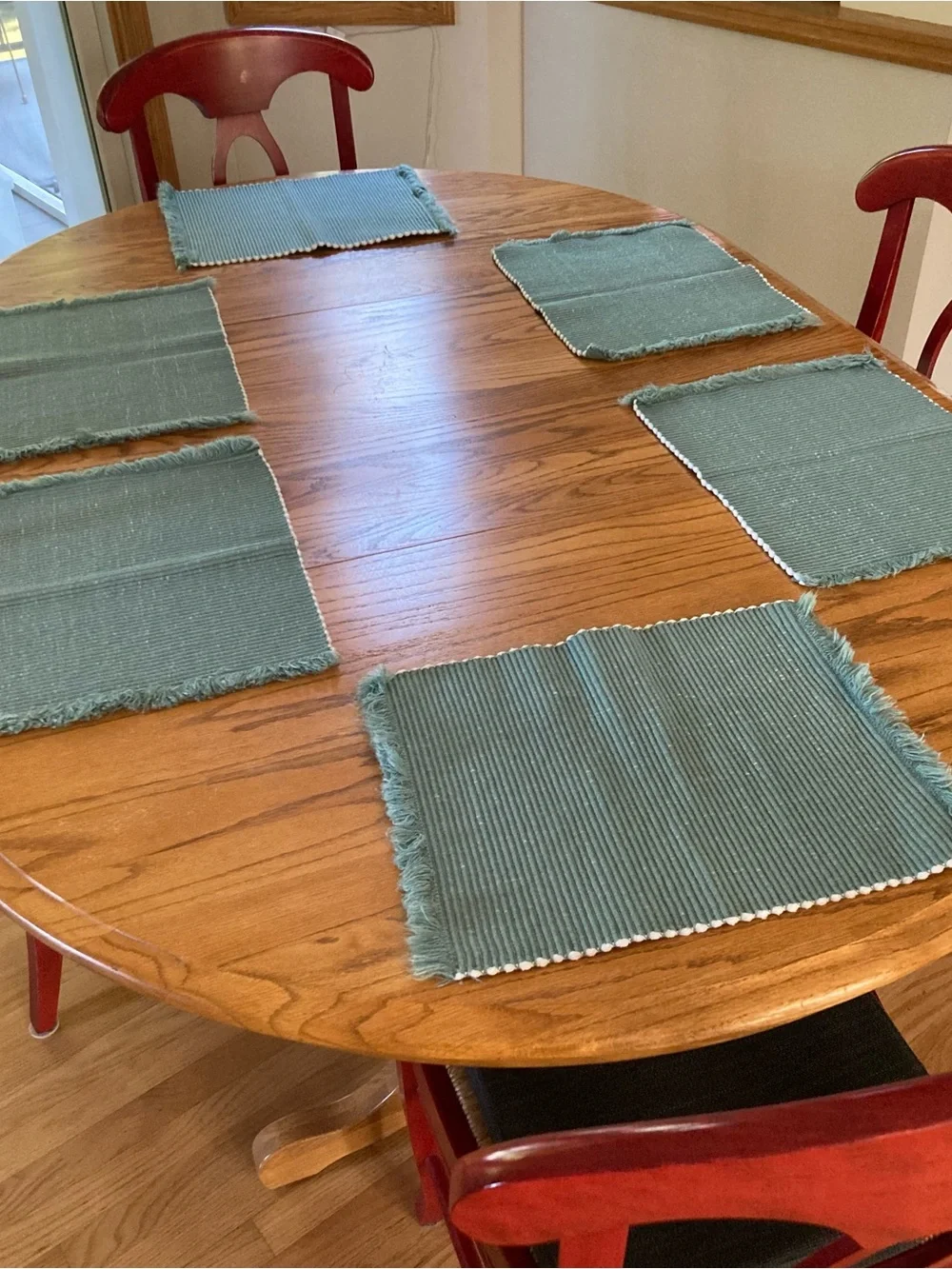 Vintage Placemats - Woven Reversible w/ Fringe - Sage Green - set of 6